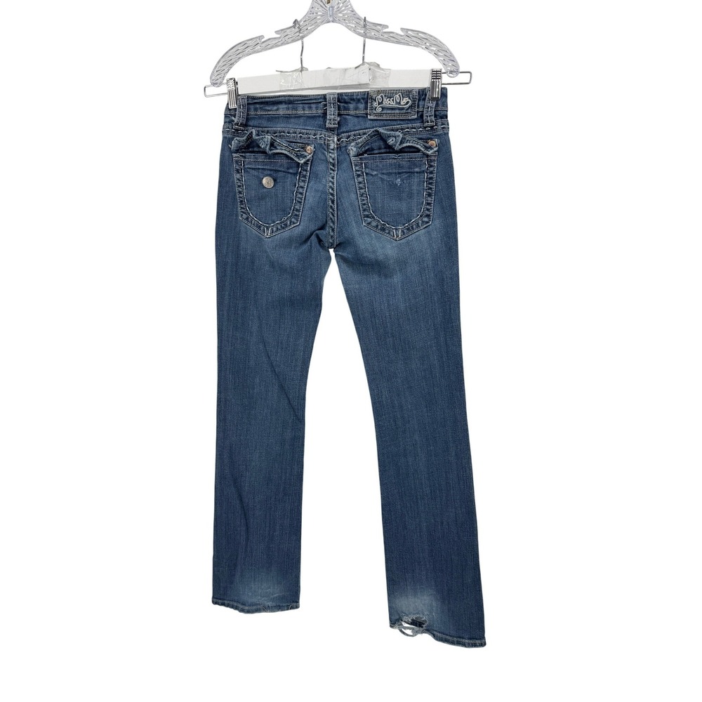 Miss Me Distressed Bootcut Jeans Women 28 Blue Low Rise Flap Pocket Y2K Western